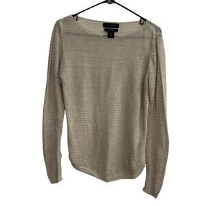 Tahari Linen Knit Sweater M Beige Lightweight Minimalist Quiet Luxury Capsule